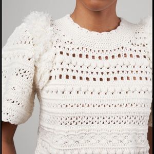 Sea New York Cream Short Sleeve Fringed Extra Fine Merino Wool Sweater Sz Sm